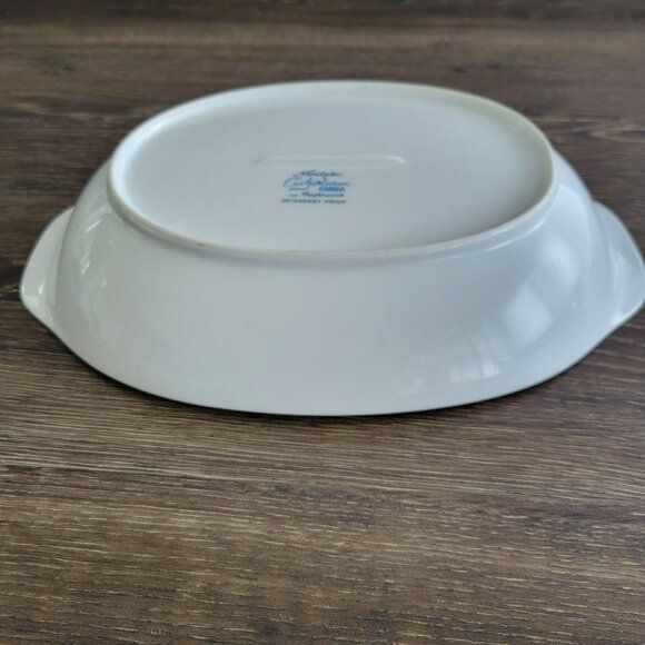 Vintage Noritake Maplewood 11" Oval Serving Bowl Blue & Tan Autumn Leaves c1960s - Picture 7 of 12